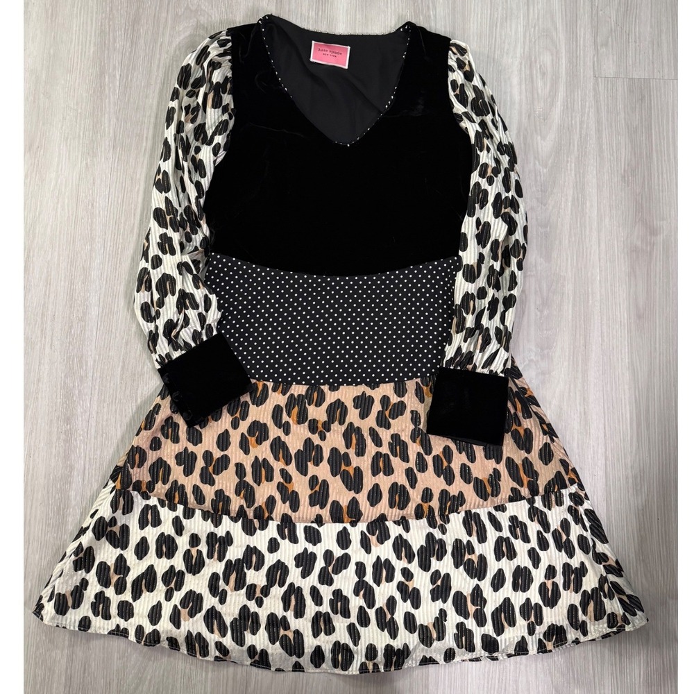 Kate Spade New York Velvet Chiffon Animal Print Dress Women Size 4 Lined